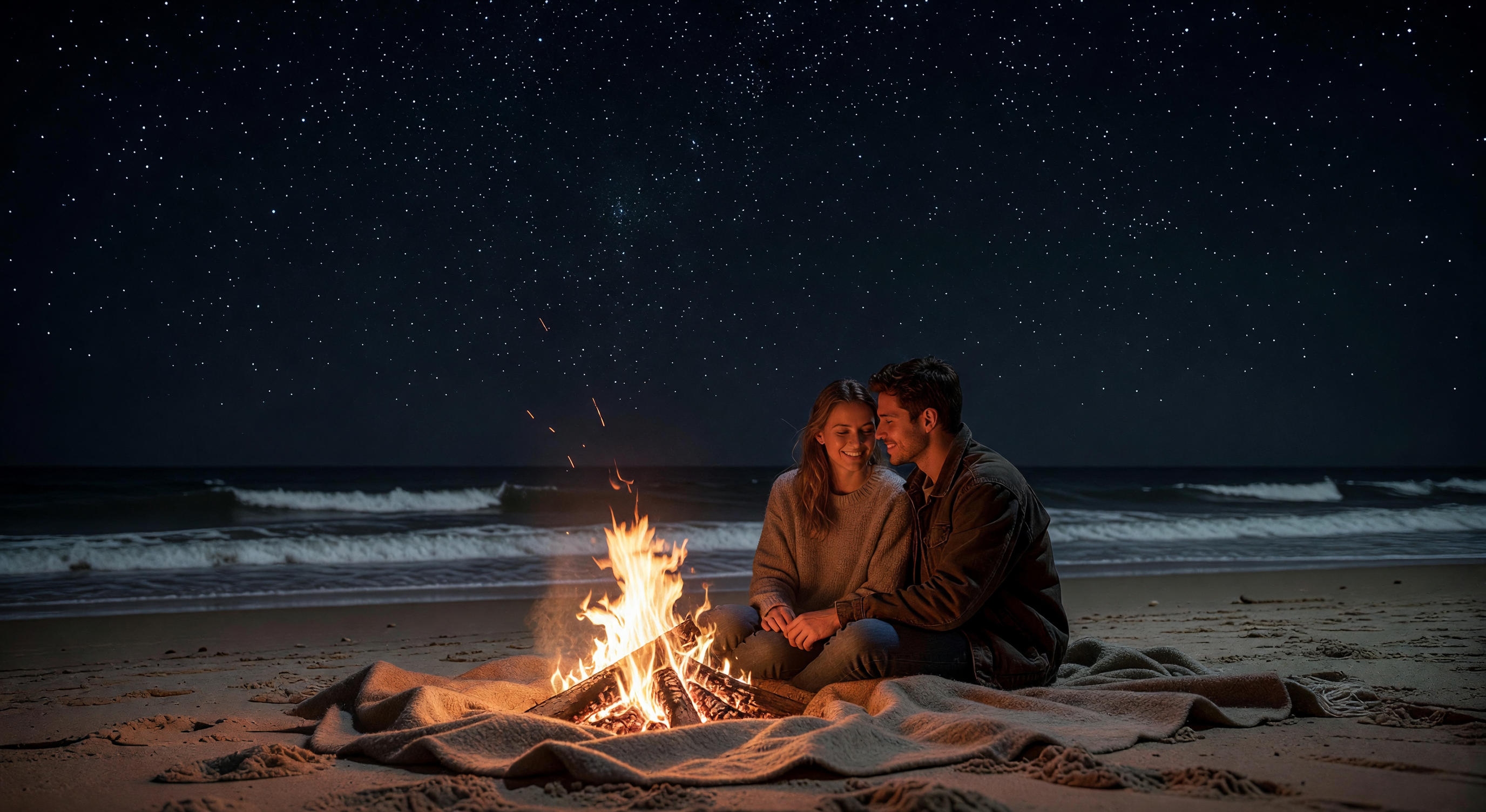 Bonfire on beach at night